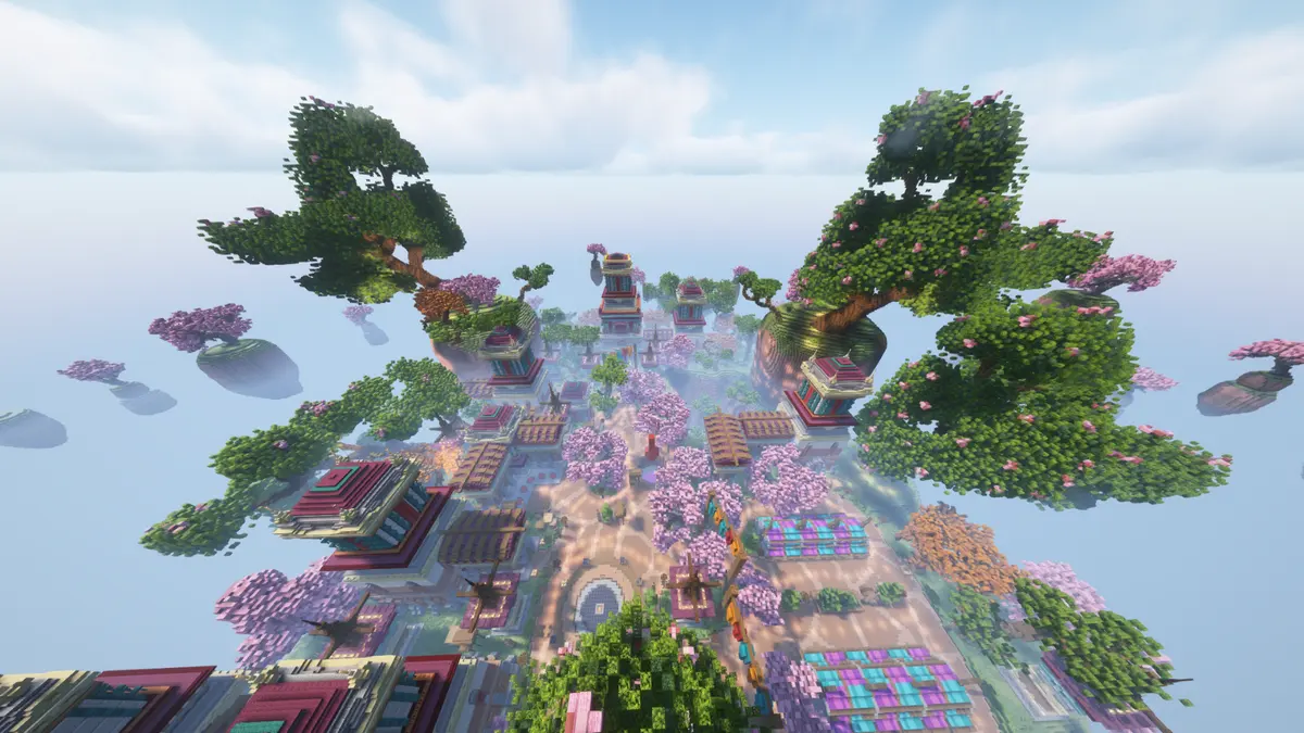 Сакура-остров, вид сверху, Minecraft server build